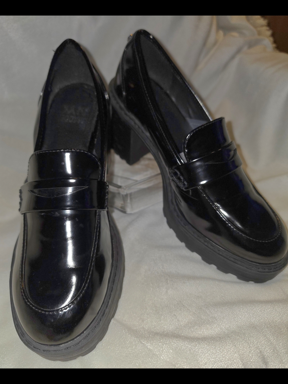 Women's Black Patent Platform Loafers - Sleek Slip-On Style